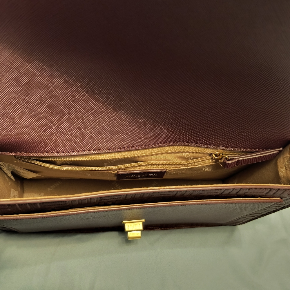 Anne Klein Embossed Brown Clutch with Gold Accent - Picture 2 of 2